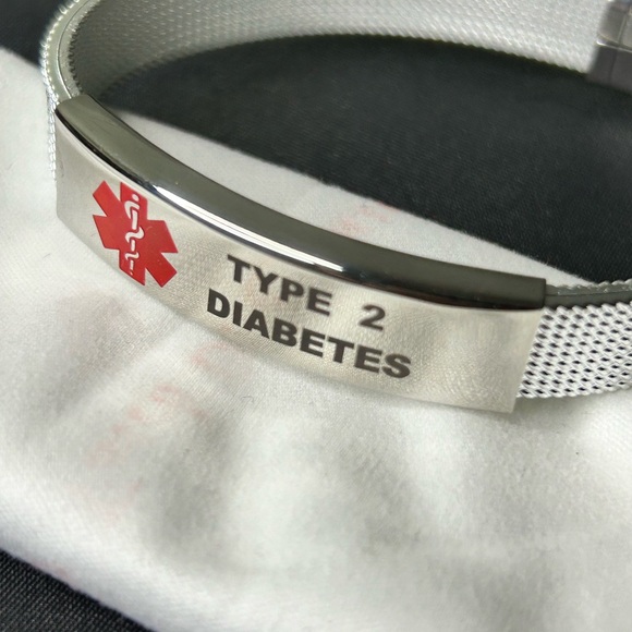 Medical Alert Type 2 Diabetes Steel Bracelet - Picture 12 of 12